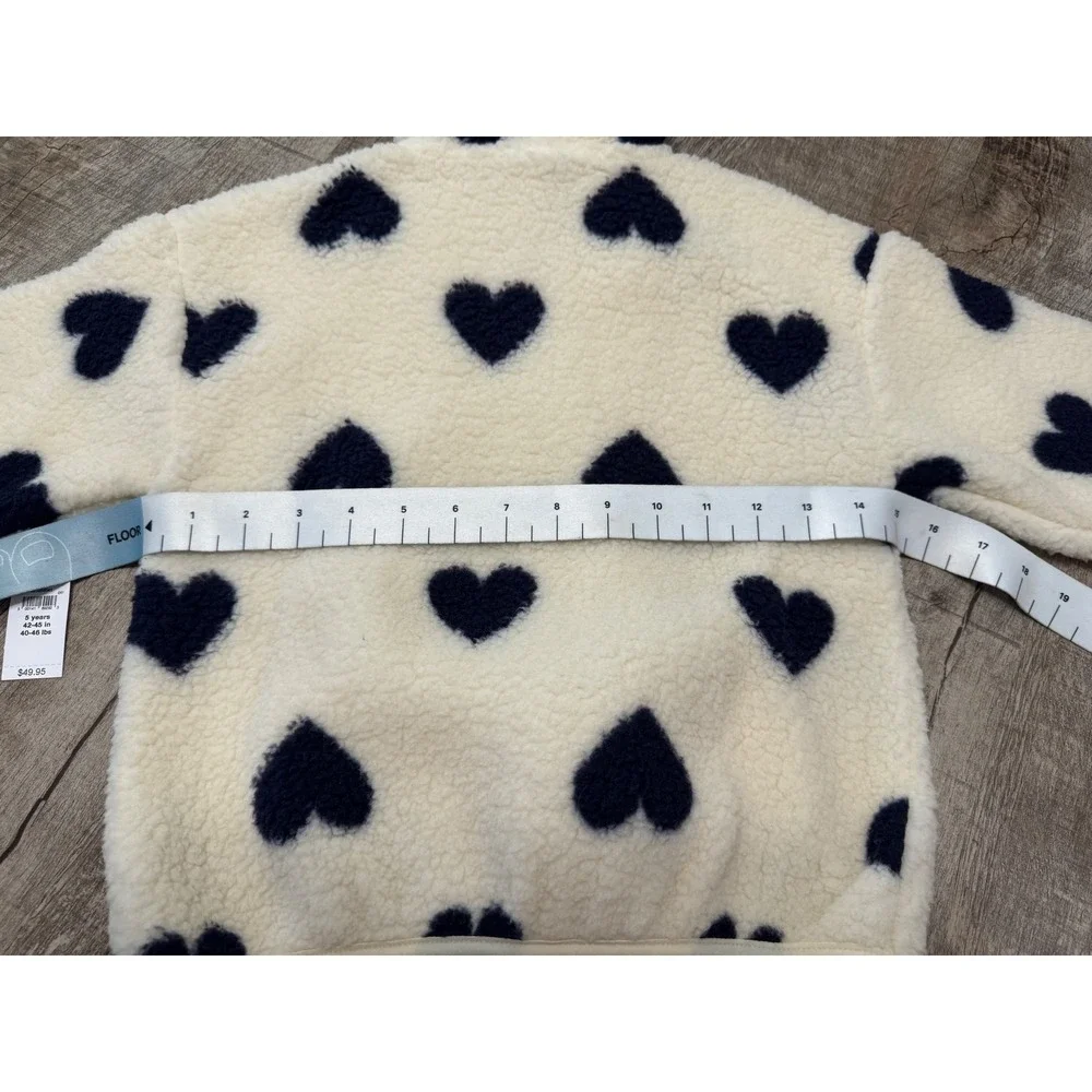 Baby Gap Kids Sherpa Fleece Heart Hoodie Bear‎ Ears Zip Up Jacket Cream Navy 5Y